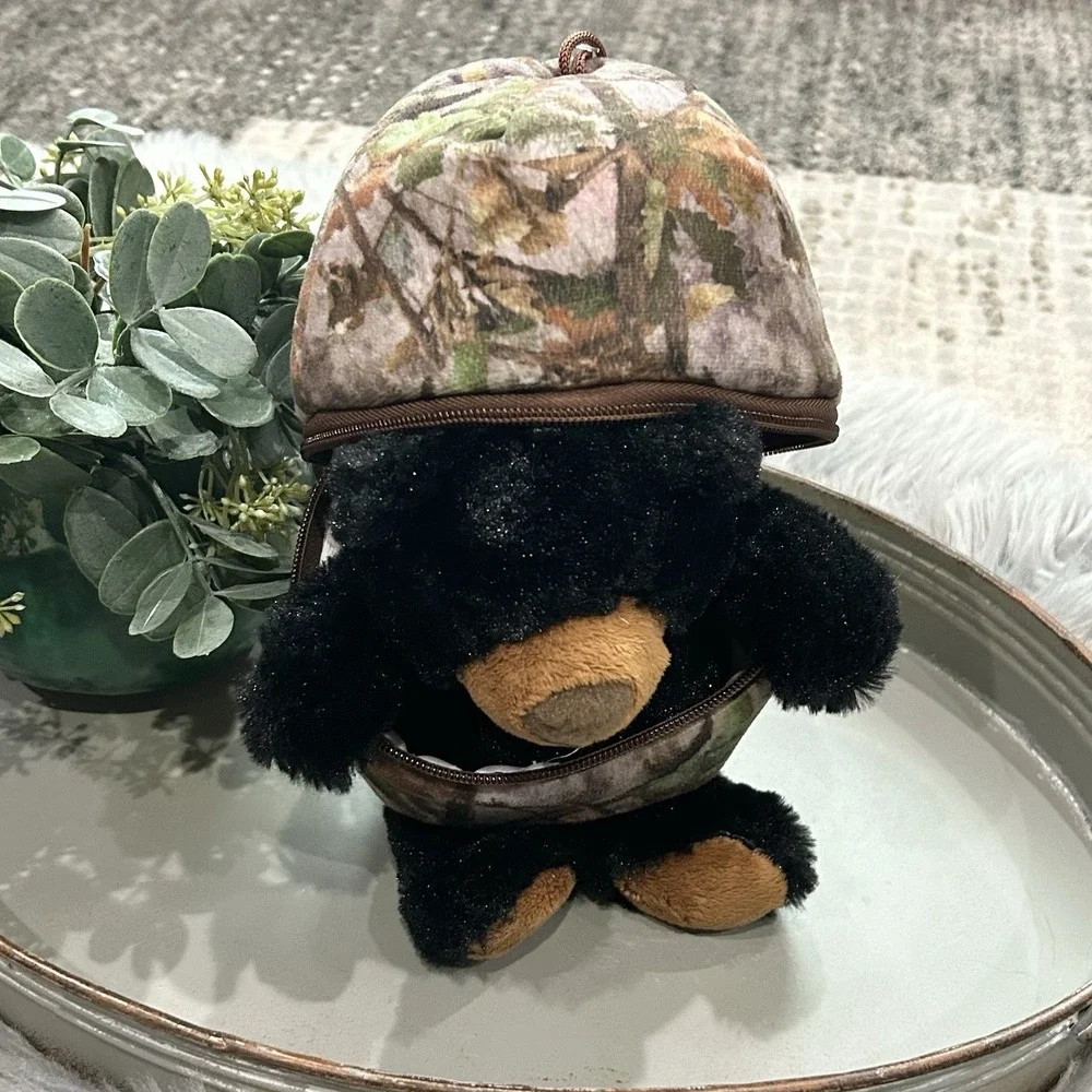 Wishpets Hidden Black Bear Inside Camouflage Zipped Egg Pouch NWT